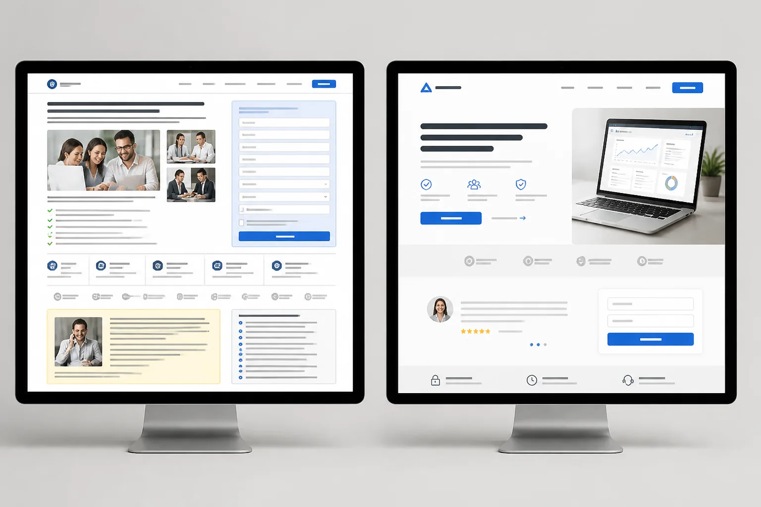 Side-by-side landing page comparison showing a confusing version on the left and an improved high-converting version on the right