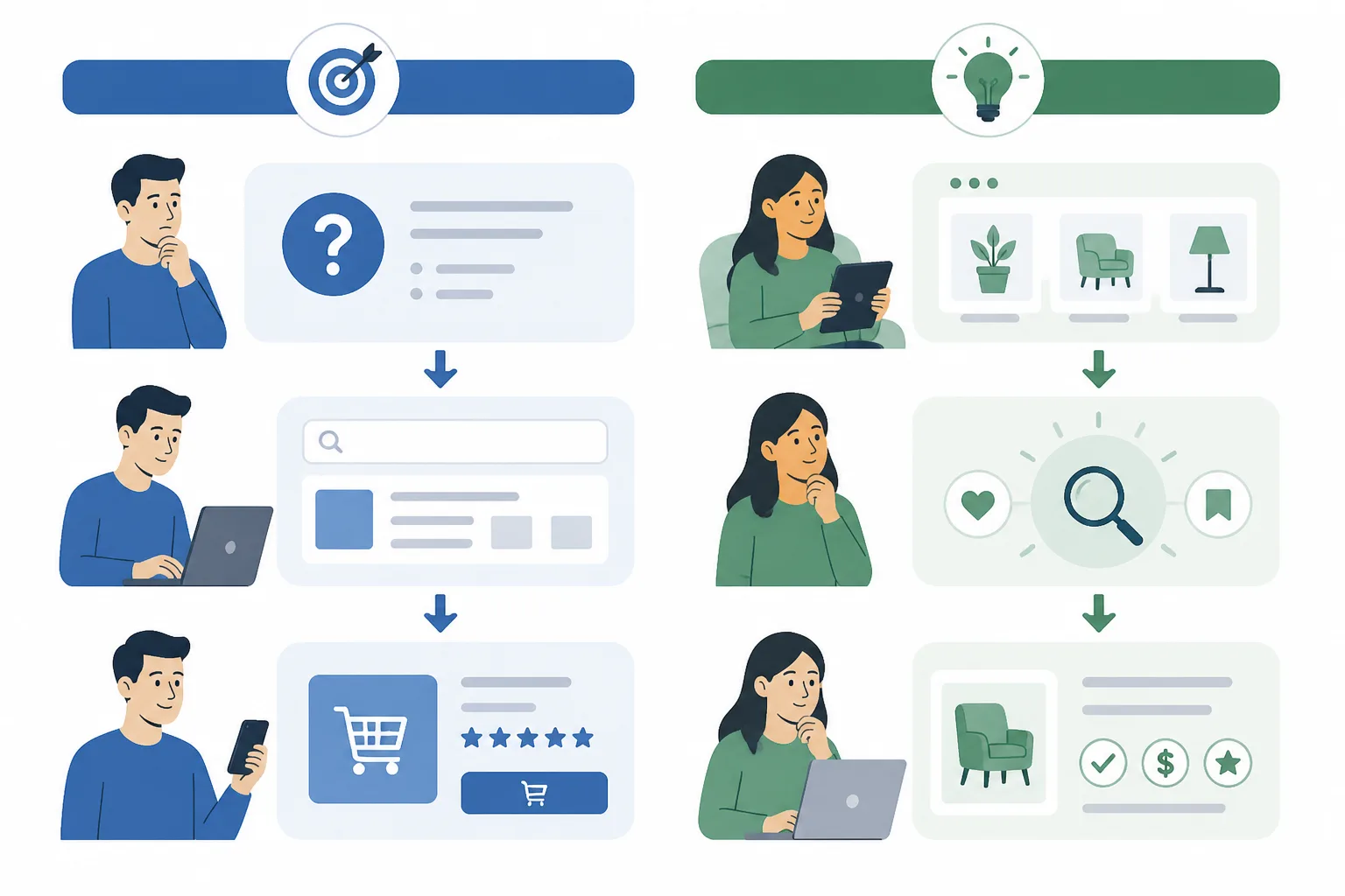 Simple two-column visual showing demand capture versus demand creation as separate buyer journey paths