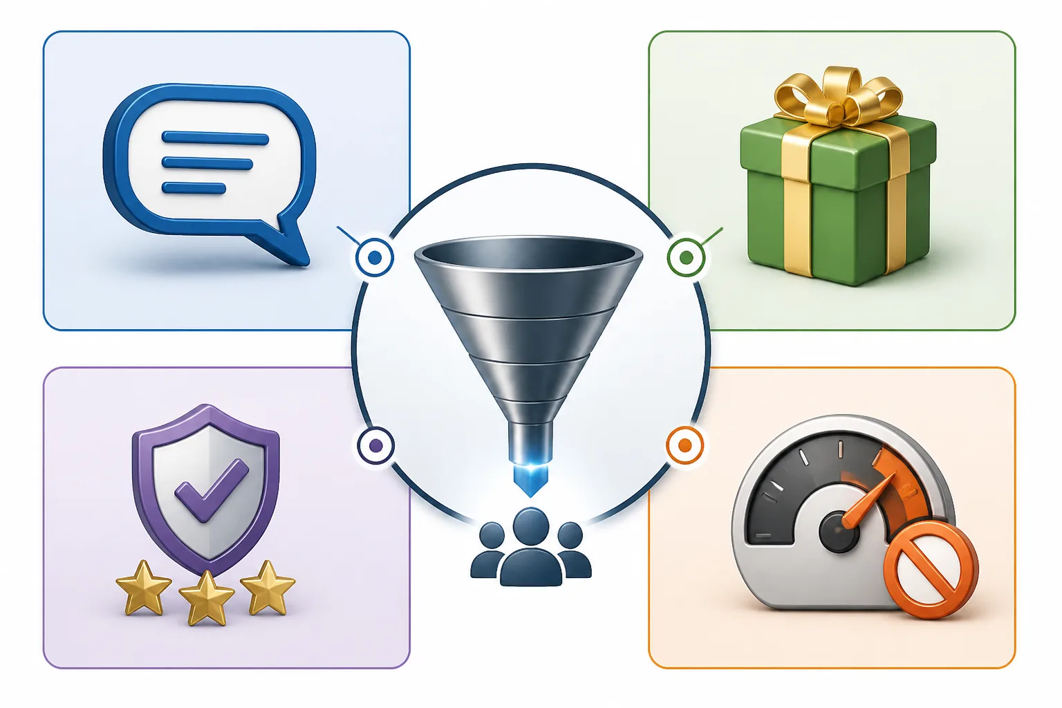Conceptual matrix showing four optimization variables message offer proof and friction as levers affecting different funnel stages