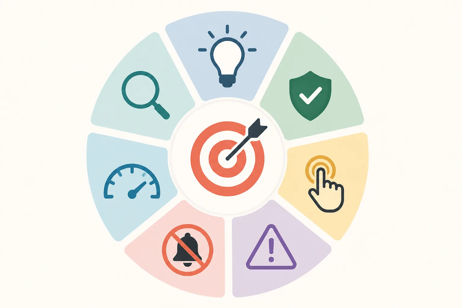 Clean circular diagram showing the seven landing page friction categories around a central conversion goal